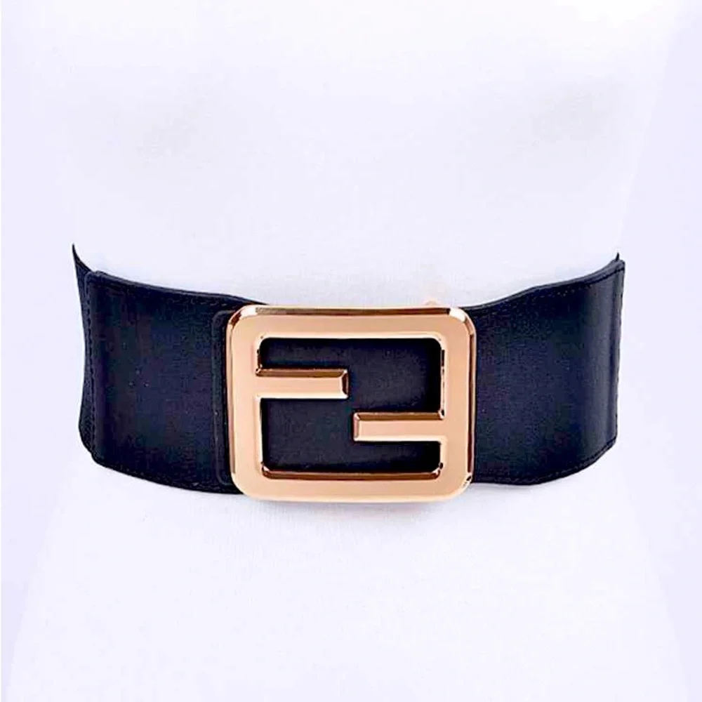 Black & Gold Vegan Leather Statement Belt